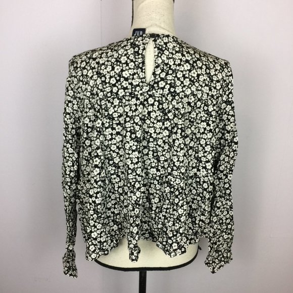 GAP Blouse Tiered Top Size L Womans Black White Floral Rayon 3/4 Sleeve Keyhole - Picture 2 of 15